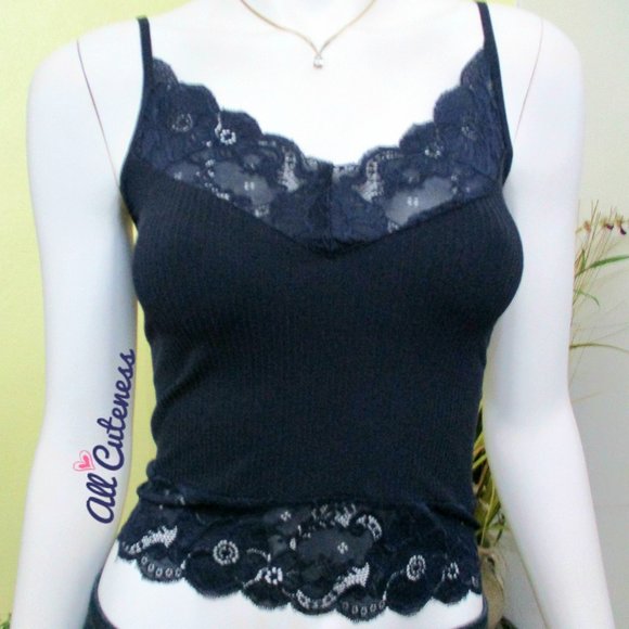 Active Basic Navy Lace Trim Cami Top Size S - Picture 2 of 3